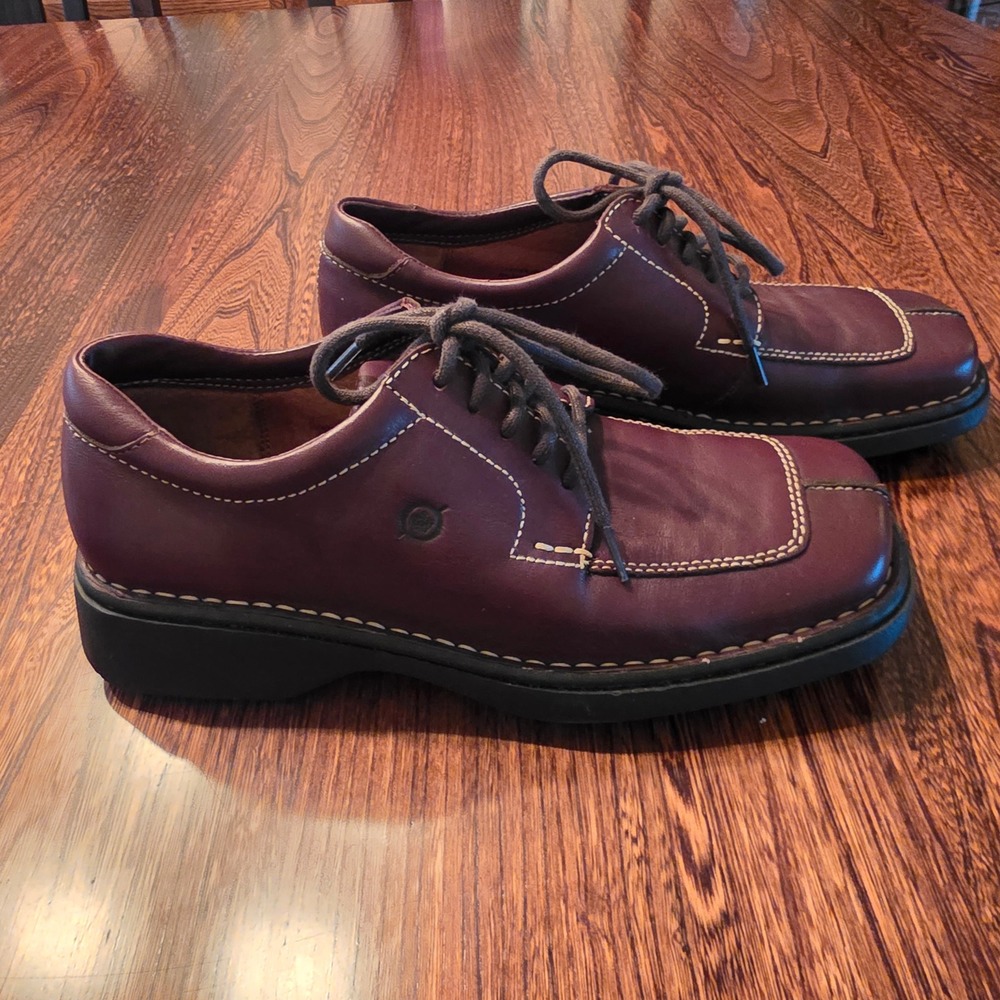 Born Burgundy Leather Square Toe Oxfords Lace Up Shoes B6179 Womens 7.5 M/W